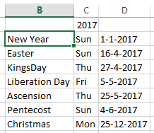 Example function holidays