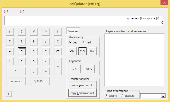The CaQulator (calculator) in the Excel add-in Adequate