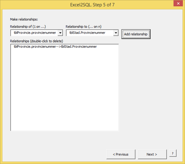The Excel2SQL wizard from HJGSoft Adequate: Relationships