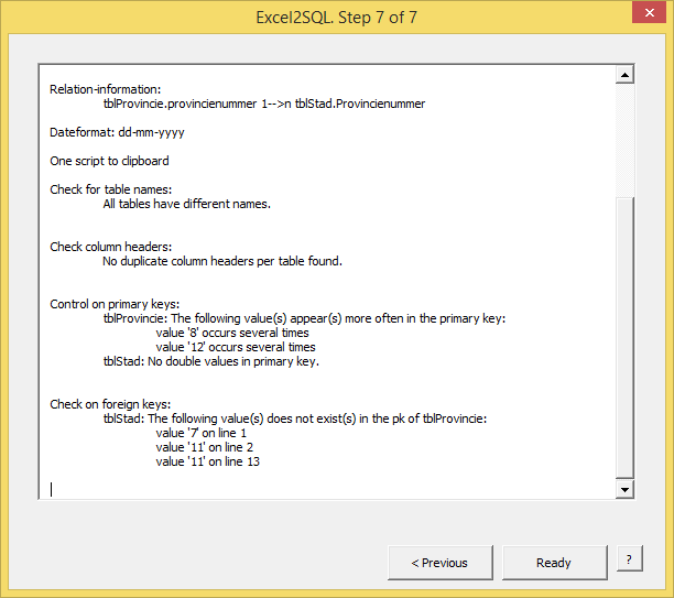 The Excel2SQL wizard from HJGSoft Adequate: Overview mistakes